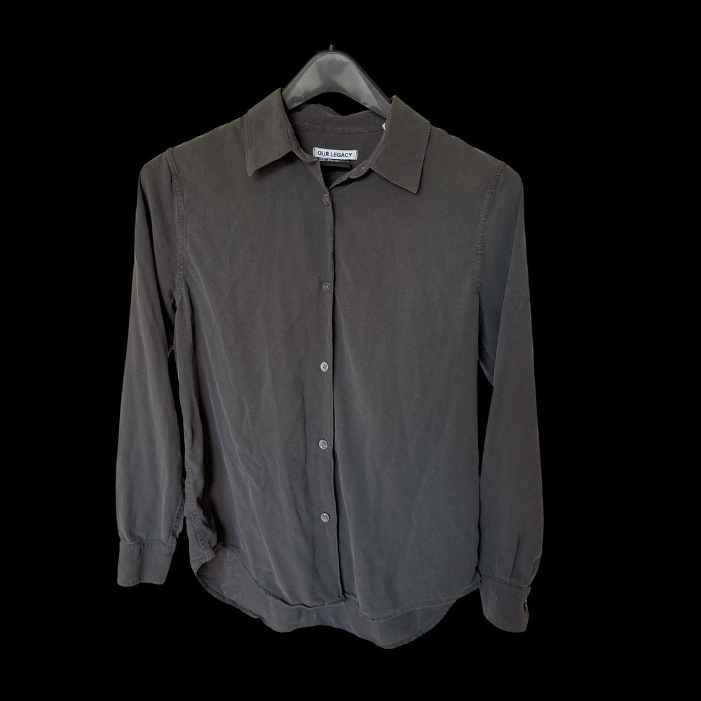Our Legacy Line Shirt Forest Black Silk Noil Button Down Womens 36